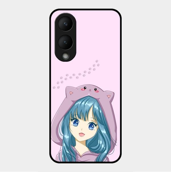 Purple Aesthetic Girl With Cat Phone Glass Case Cover For Vivo Y17S