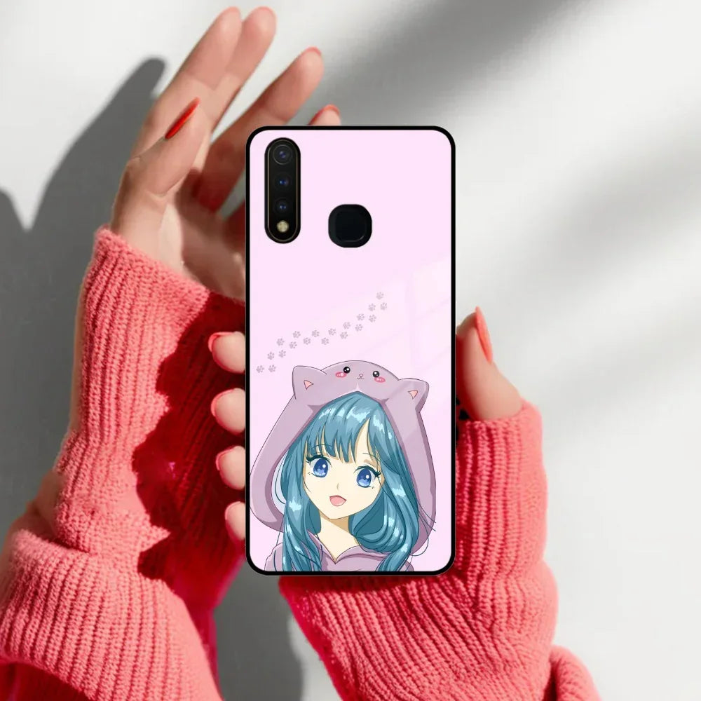 Purple Aesthetic Girl With Cat Phone Glass Case Cover For Vivo - ShopOnCliQ