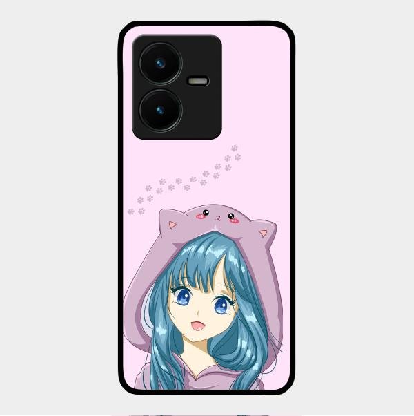 Purple Aesthetic Girl With Cat Phone Glass Case Cover For Vivo Y22