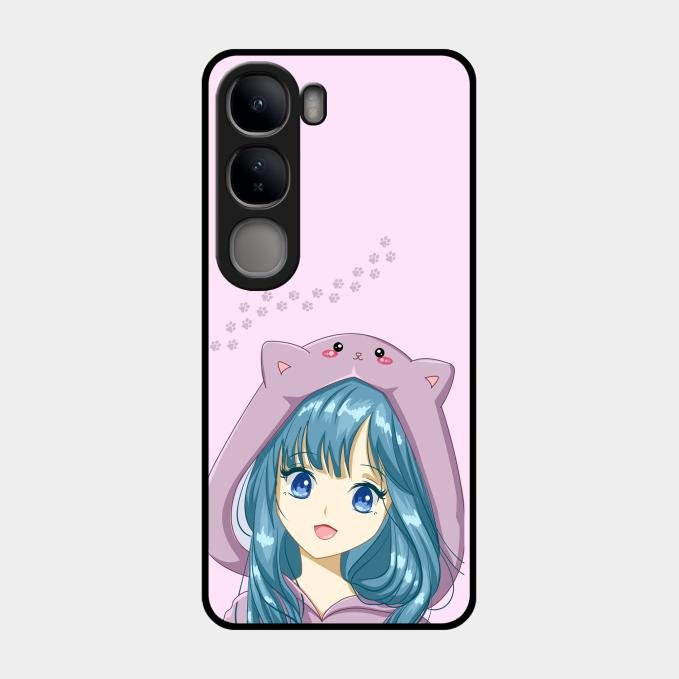 Purple Aesthetic Girl With Cat Phone Glass Case Cover For Vivo Y300 5G