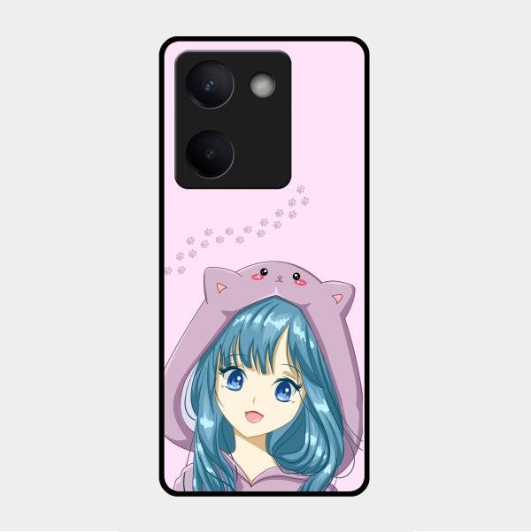 Purple Aesthetic Girl With Cat Phone Glass Case Cover For Vivo Y300 Plus 5G