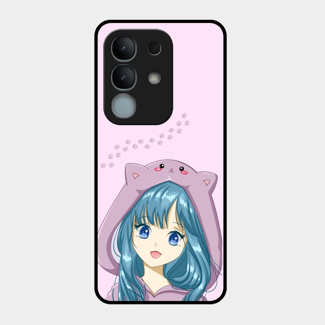 Purple Aesthetic Girl With Cat Phone Glass Case Cover For Vivo Y31 Pro 5G