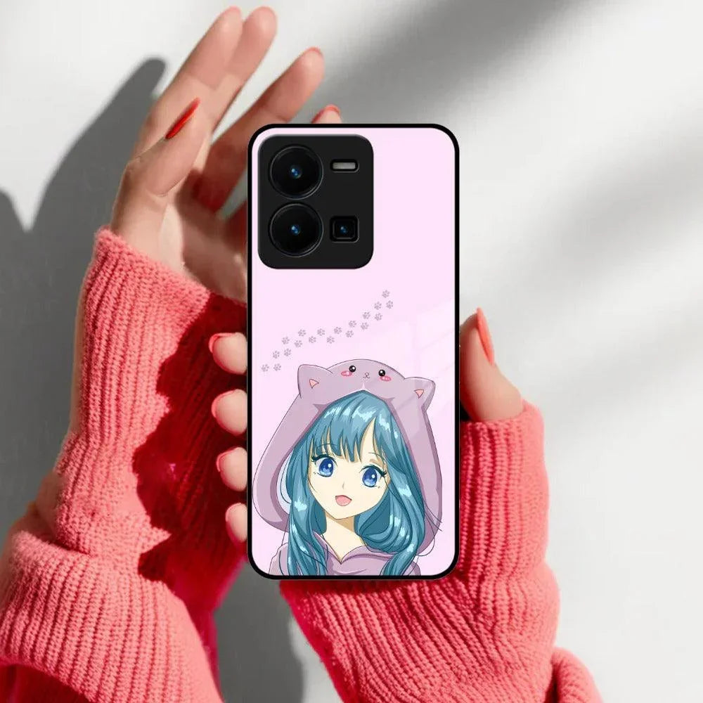 Purple Aesthetic Girl With Cat Phone Glass Case Cover For Vivo - ShopOnCliQ