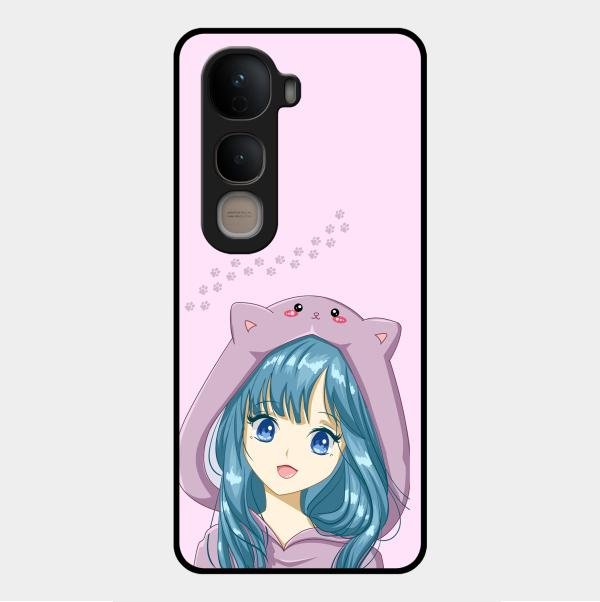 Purple Aesthetic Girl With Cat Phone Glass Case Cover For Vivo Y400 5G