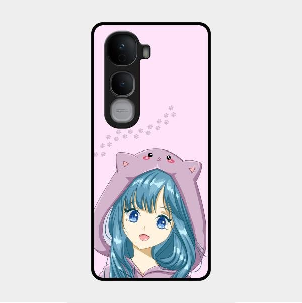 Purple Aesthetic Girl With Cat Phone Glass Case Cover For Vivo Y400 Pro 5G