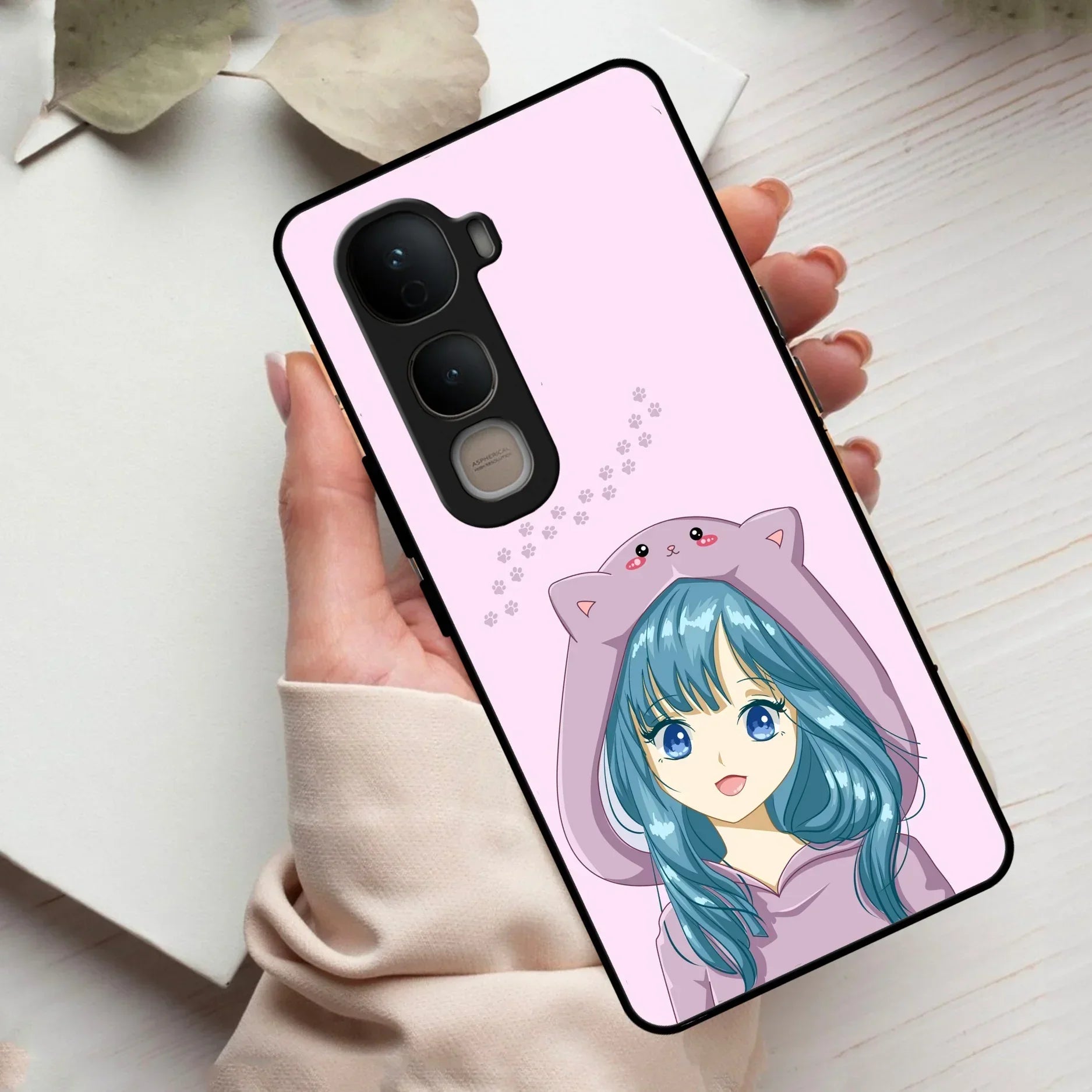Purple Aesthetic Girl With Cat Phone Glass Case Cover For Vivo - ShopOnCliQ