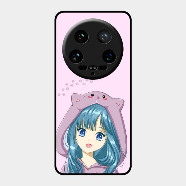 Purple Aesthetic Girl With Cat Phone Glass Case Cover For Xiaomi 14 Ultra