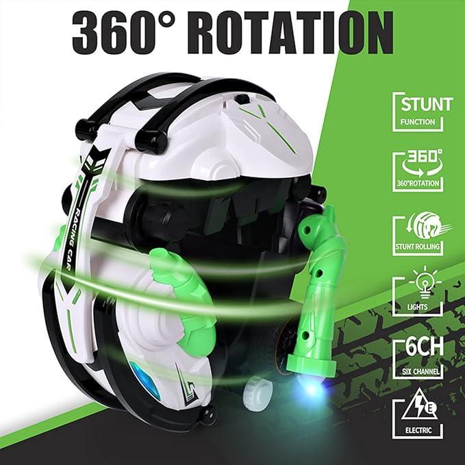 Rolling R/C Stunt Car for Kids 6 Plus Transforming Ball Mode 360 Degree Spins LED Lights Remote Control Toy - ShopOnCliQ