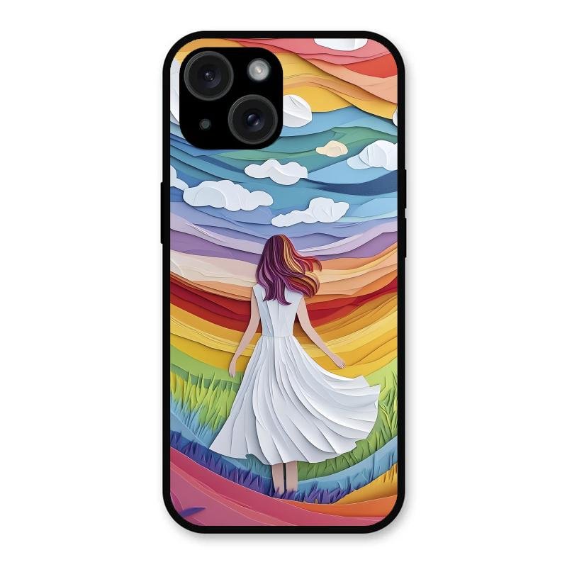 Rainbow Girl Glass Case Cover For iPhone 15
