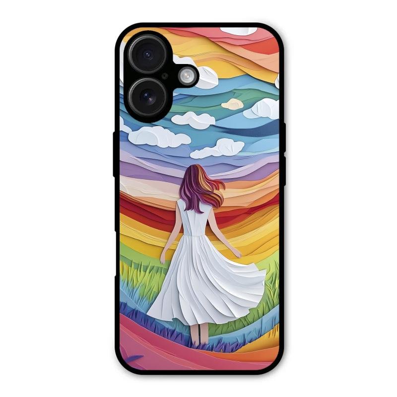 Rainbow Girl Glass Case Cover For iPhone 16 Plus