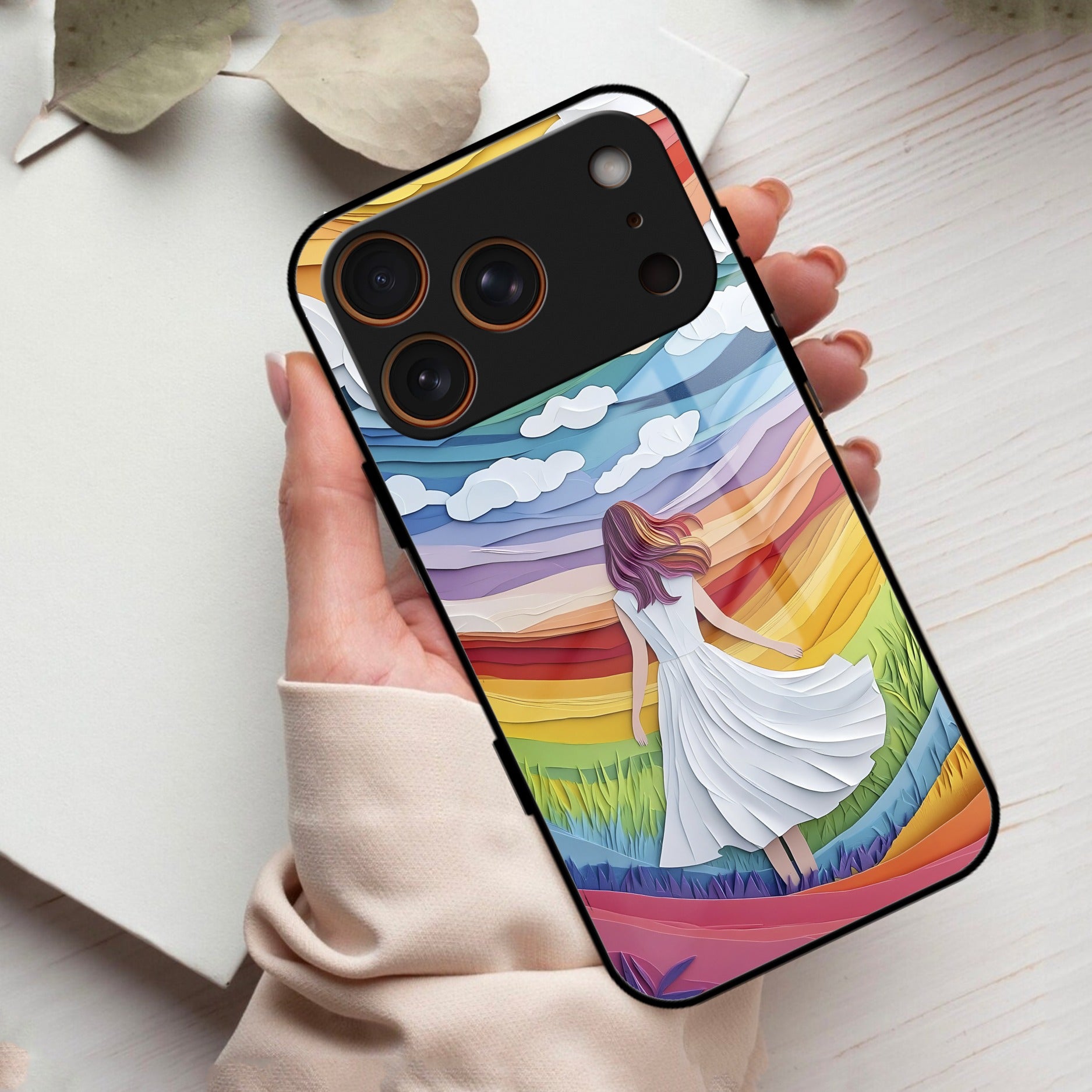 Rainbow Girl Glass Case Cover For iPhone 17 Pro Max