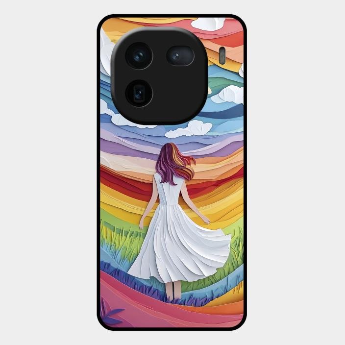 Rainbow Girl Glass Case Cover For Iqoo 12 5G