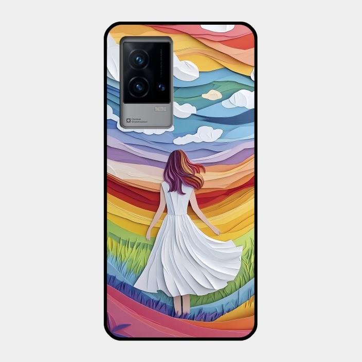 Rainbow Girl Glass Case Cover For Iqoo 9 5G