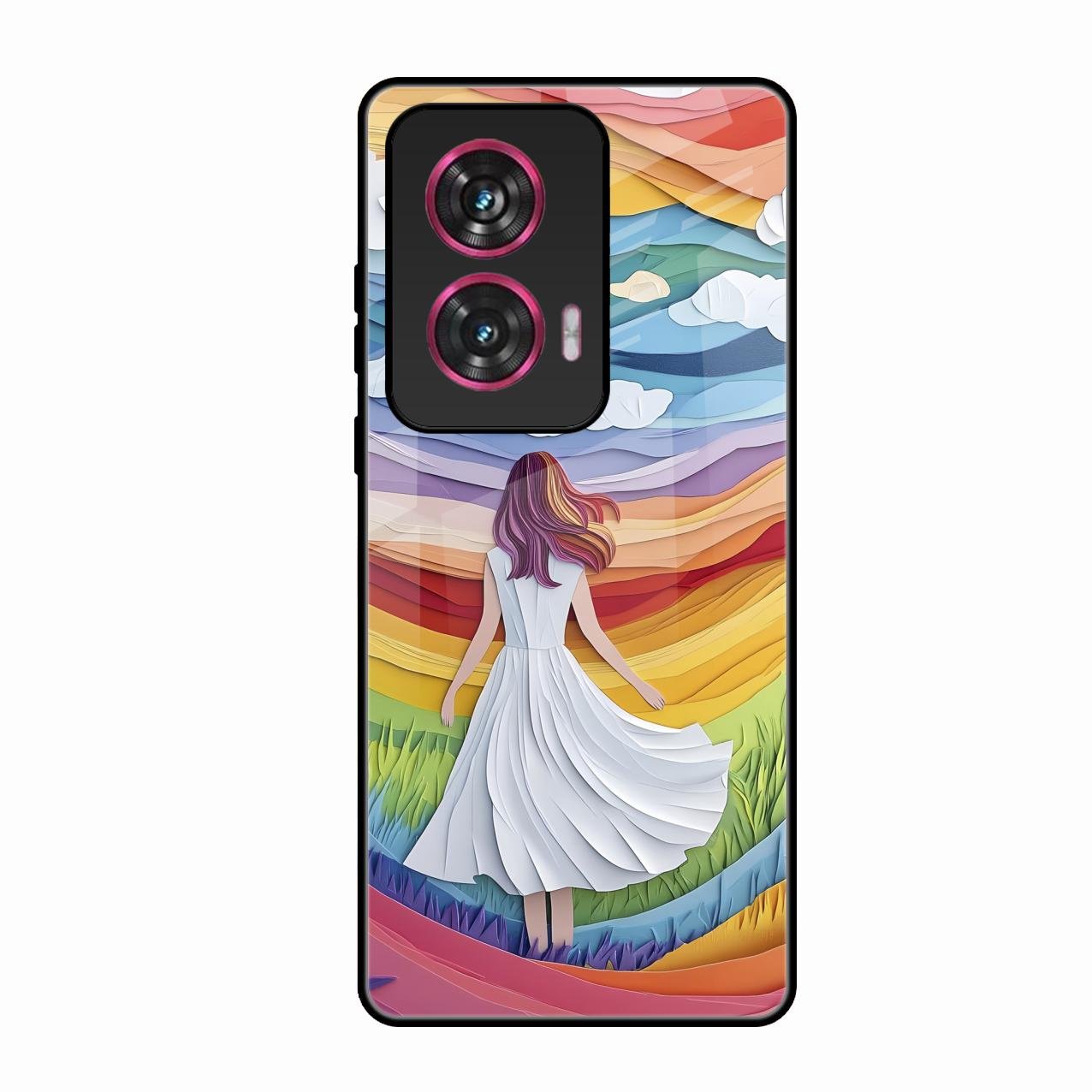 Rainbow Girl Glass Case Cover For Motorola Edge 50 Fusion 5G
