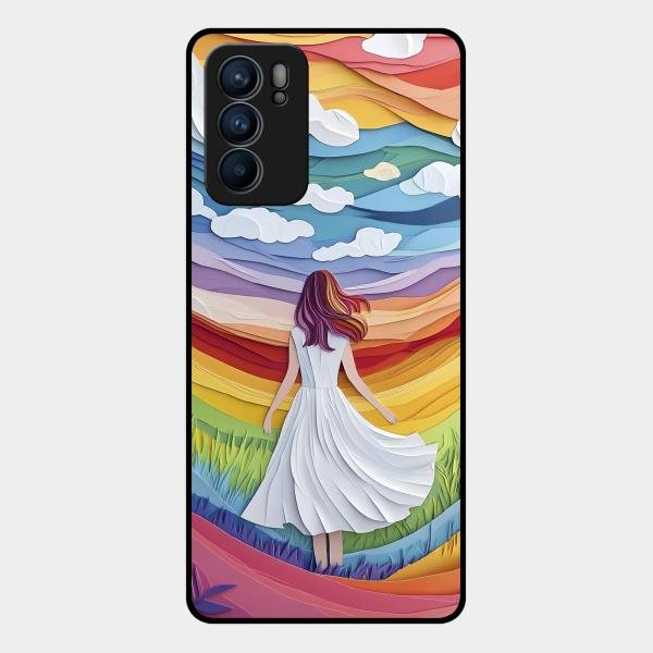 Rainbow Girl Glass Case Cover For Oppo Reno 6 5G
