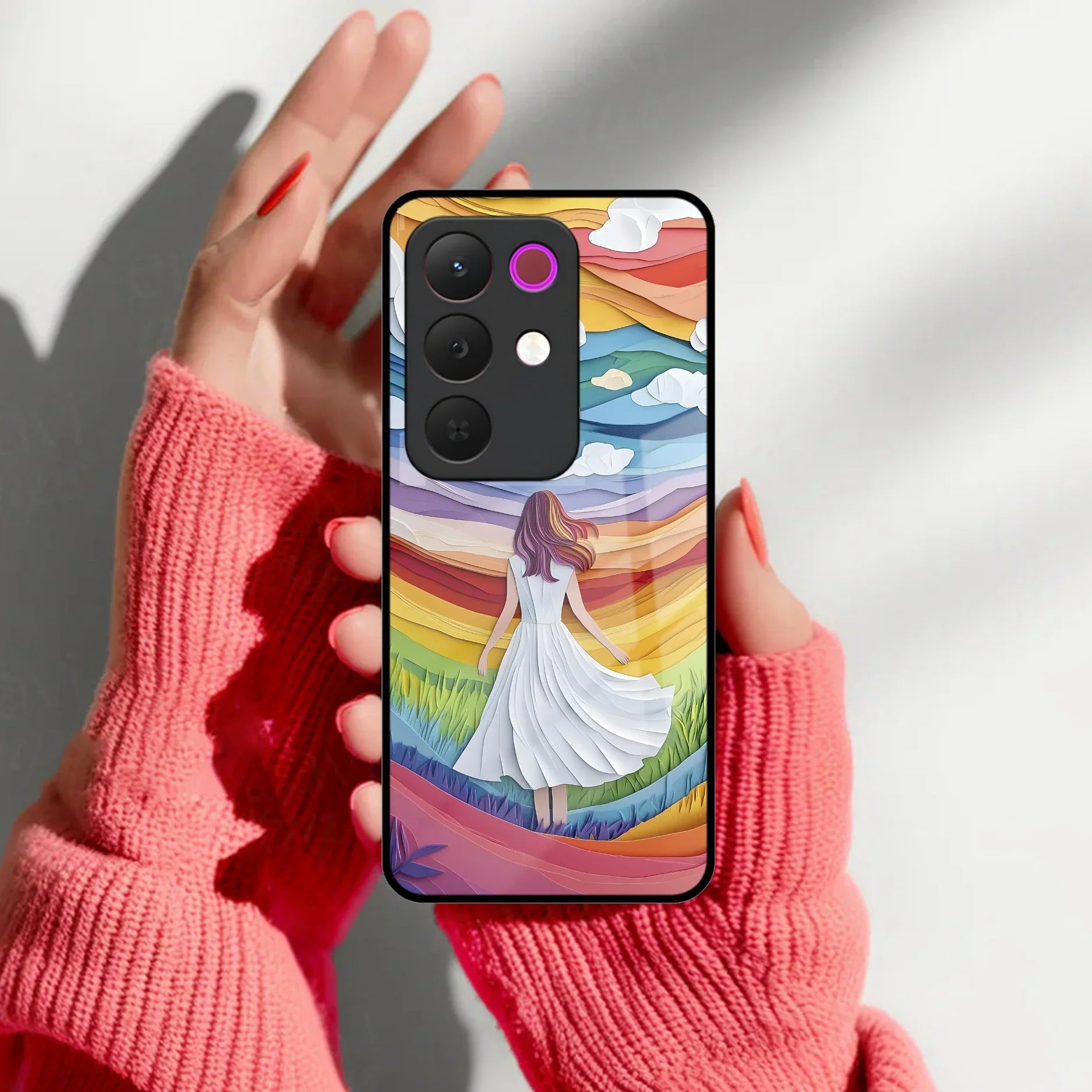 Rainbow Girl Glass Case Cover For Realme