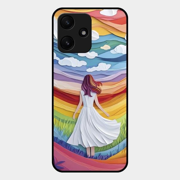 Rainbow Girl Glass Case Cover For Redmi 12 5G