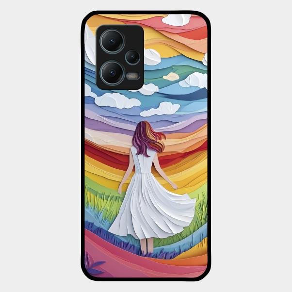 Rainbow Girl Glass Case Cover For Redmi Note 12 5G