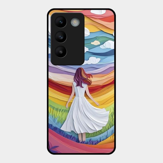 Rainbow Girl Glass Case Cover For Vivo T3 5G