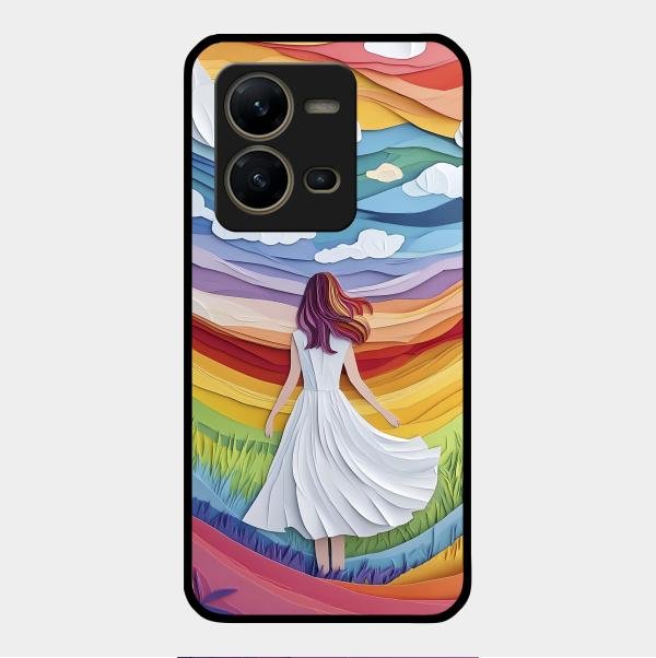 Rainbow Girl Glass Case Cover For Vivo V25 5G