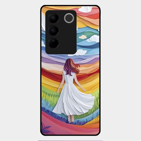 Rainbow Girl Glass Case Cover For Vivo V27 Pro 5G
