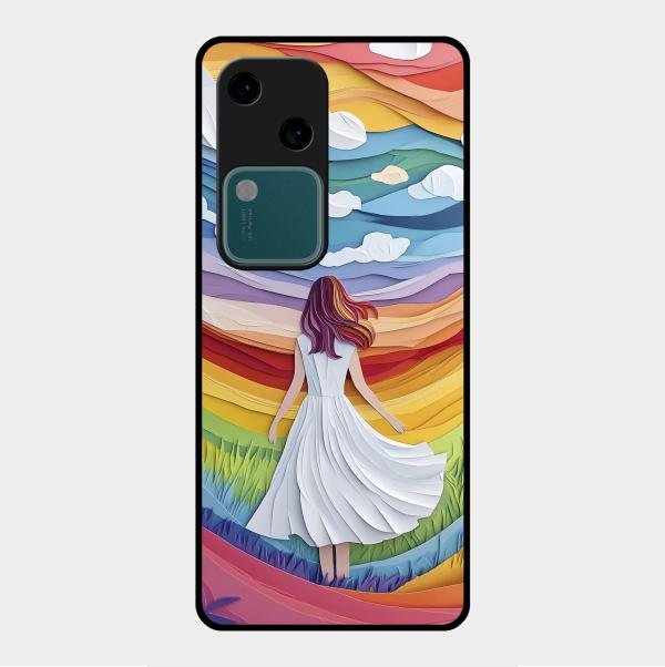 Rainbow Girl Glass Case Cover For Vivo V30 5G