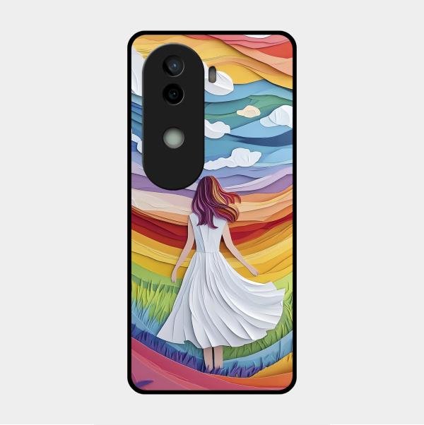 Rainbow Girl Glass Case Cover For Vivo V40E 5G