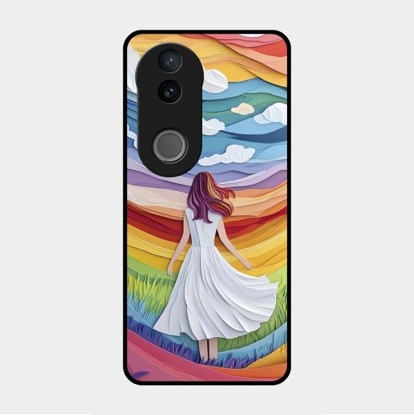 Rainbow Girl Glass Case Cover For Vivo V50 5G