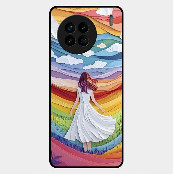 Rainbow Girl Glass Case Cover For Vivo X90 5G