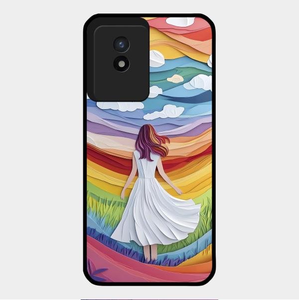 Rainbow Girl Glass Case Cover For Vivo Y02T