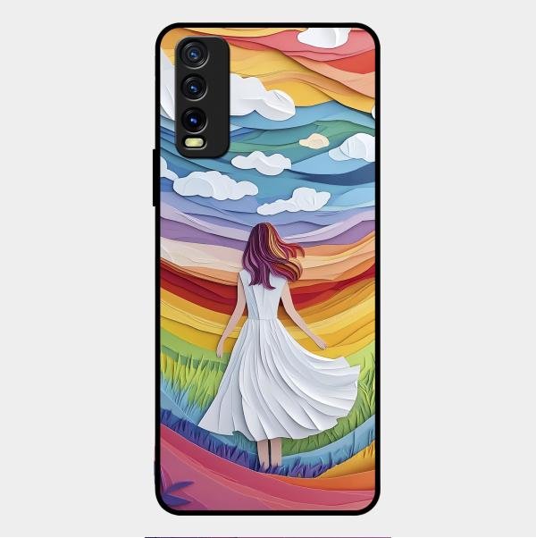 Rainbow Girl Glass Case Cover For Vivo Y20T