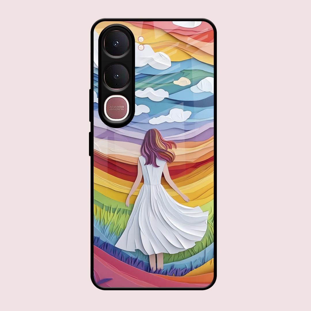 Rainbow Girl Glass Case Cover For Vivo Y31 5G