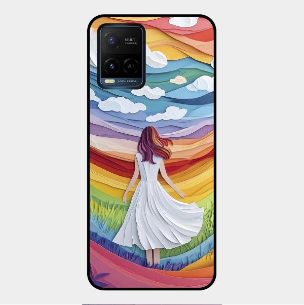Rainbow Girl Glass Case Cover For Vivo Y33S