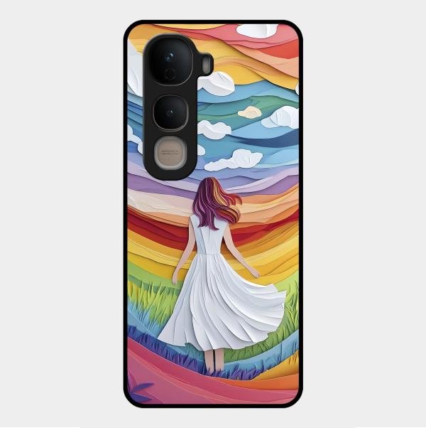 Rainbow Girl Glass Case Cover For Vivo Y400 5G