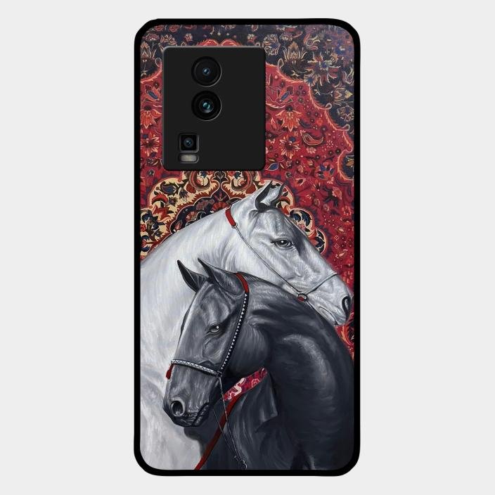 Regal Stallion Tapestry Glass Case For iQOO