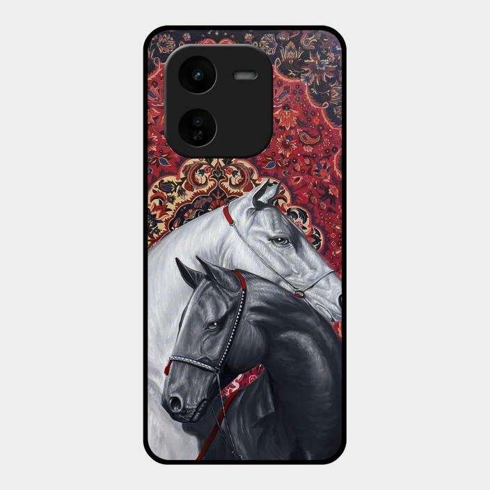 Regal Stallion Tapestry Glass Case For iQOO