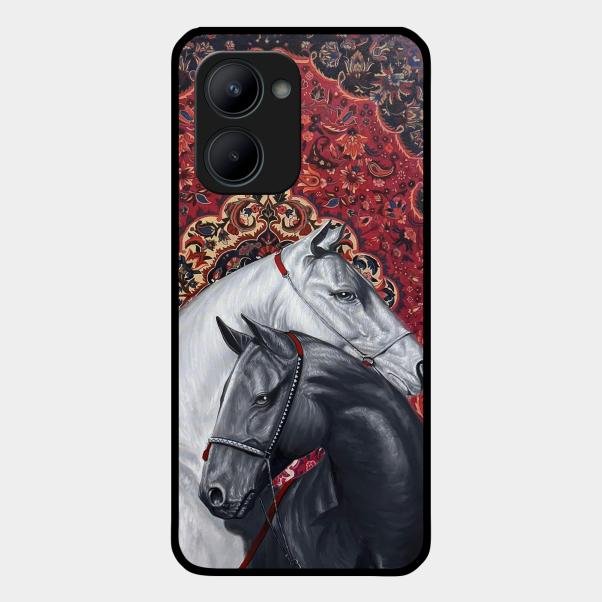 Regal Stallion Tapestry Glass Case For Realme