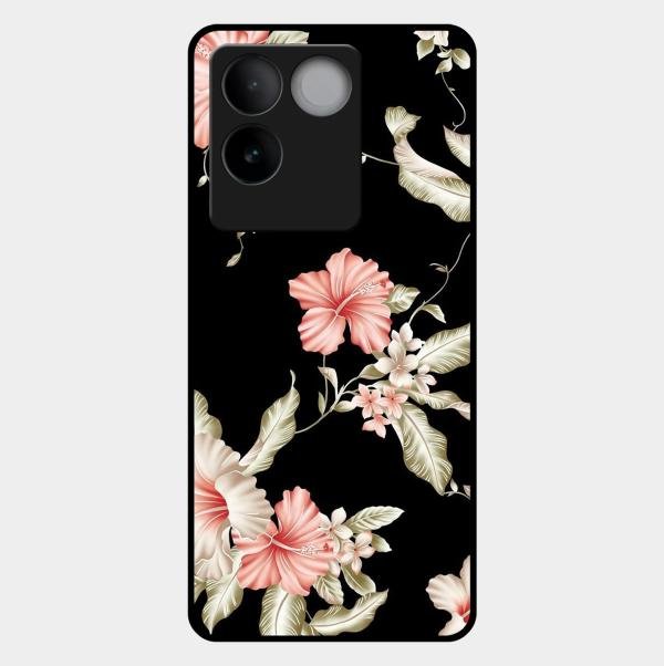Retro Floral Glass Phone Case For Vivo T2 Pro 5G