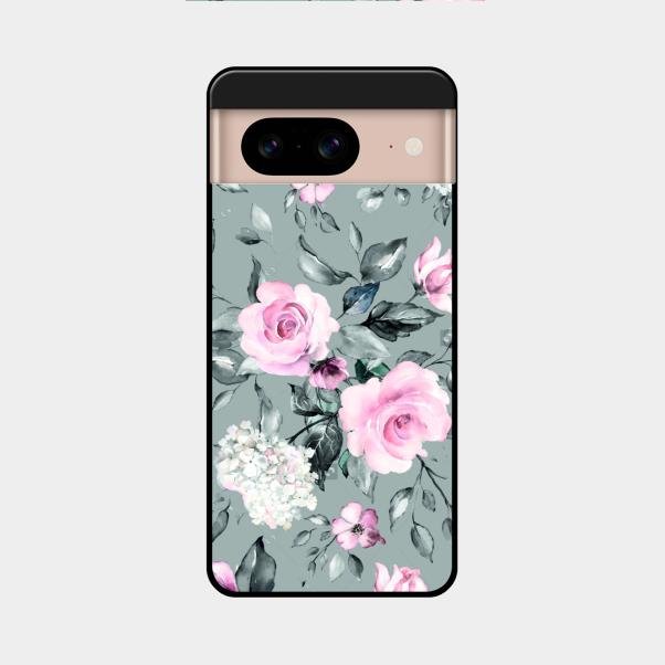 Retro Floral Glossy Glass Case Cover V2 For Google Pixel 8 5G
