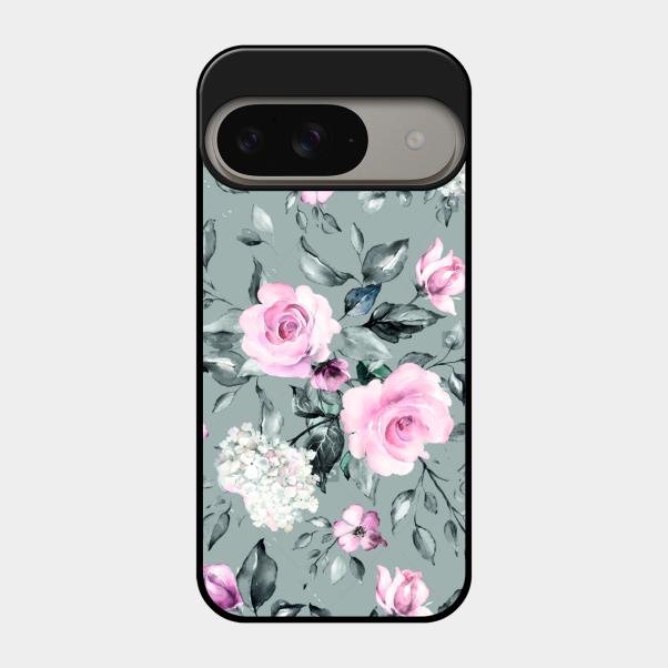 Retro Floral Glossy Glass Case Cover V2 For Google Pixel 9 5G