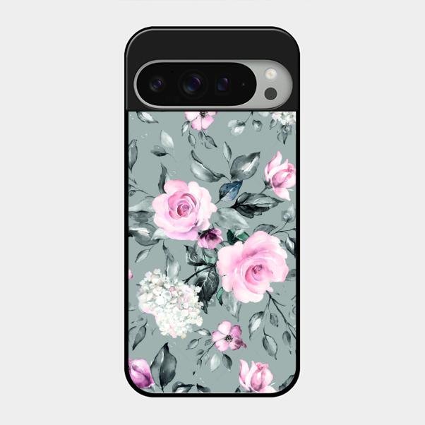 Retro Floral Glossy Glass Case Cover V2 For Google Pixel 9 Pro Xl