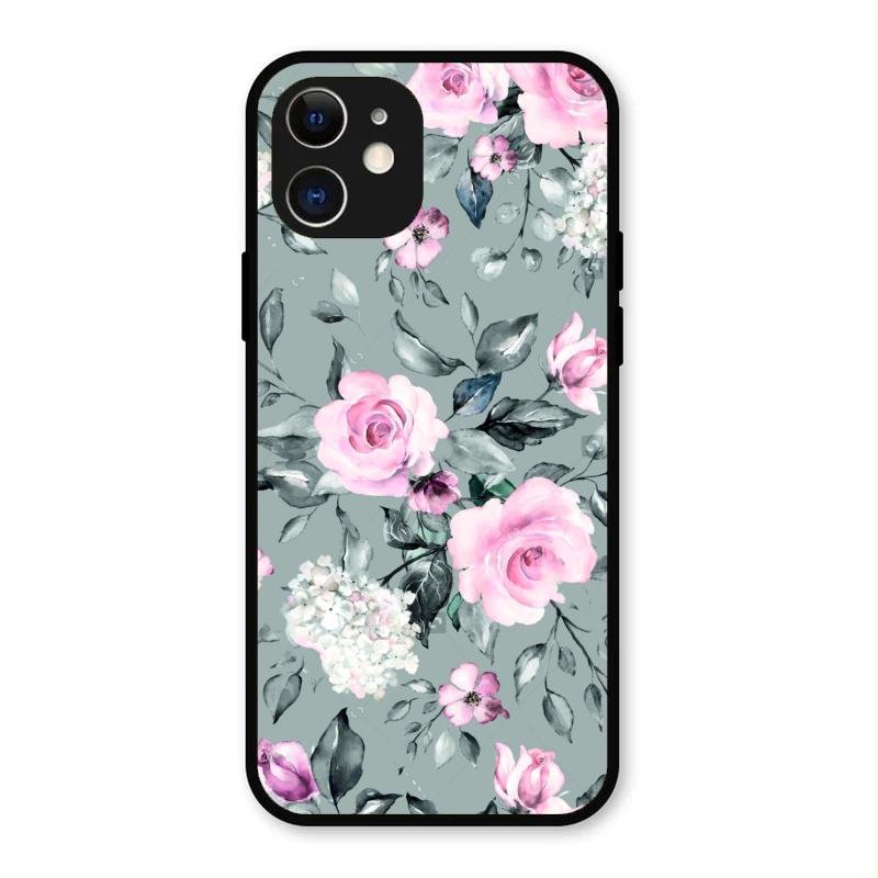 Retro Floral Glossy Glass Case Cover V2 For iPhone 12