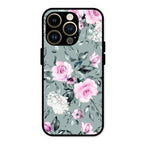 Retro Floral Glossy Glass Case Cover V2 For iPhone 14 Pro Max