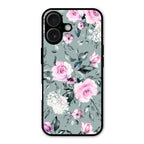 Retro Floral Glossy Glass Case Cover V2 For iPhone 16 Plus
