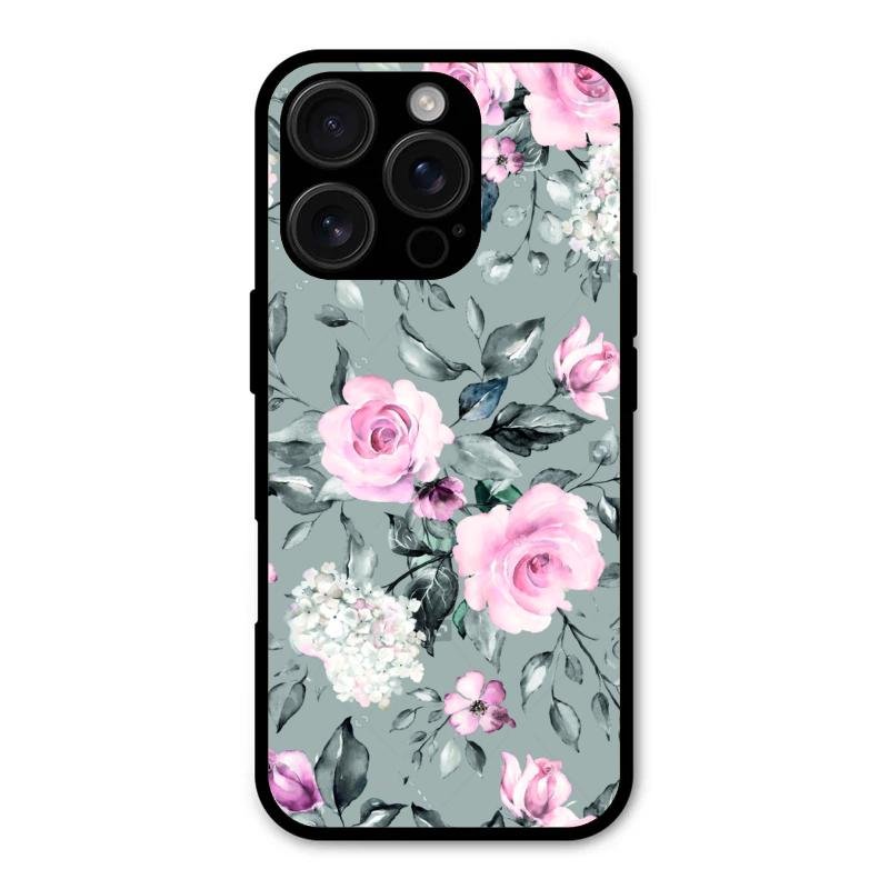 Retro Floral Glossy Glass Case Cover V2 For iPhone 16 Pro