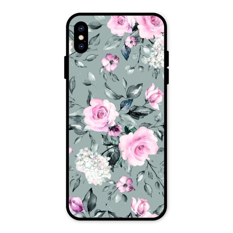 Retro Floral Glossy Glass Case Cover V2 For iPhone XS Max