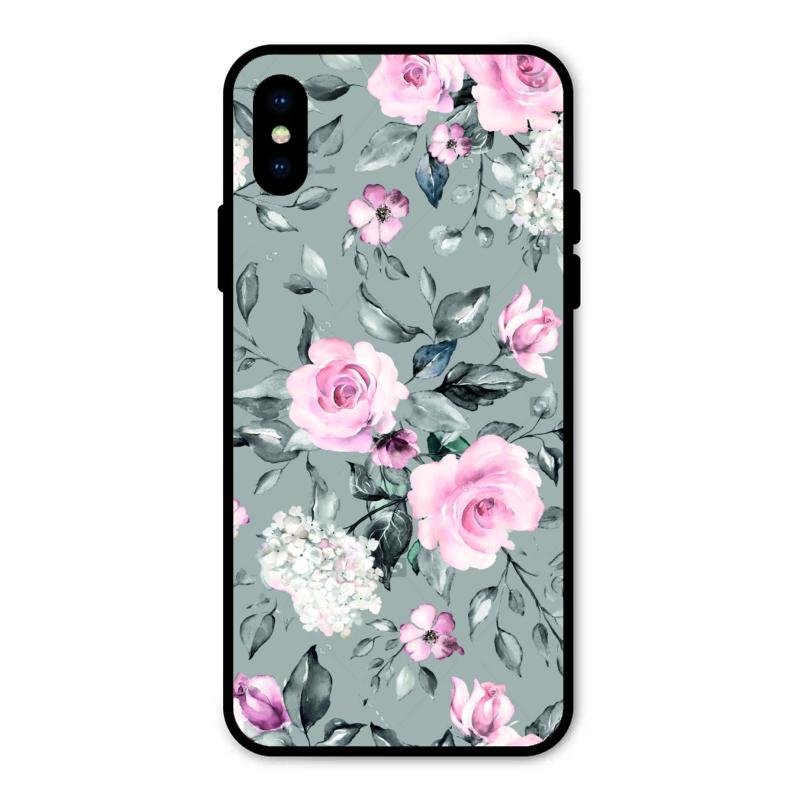 Retro Floral Glossy Glass Case Cover V2 For iPhone XS
