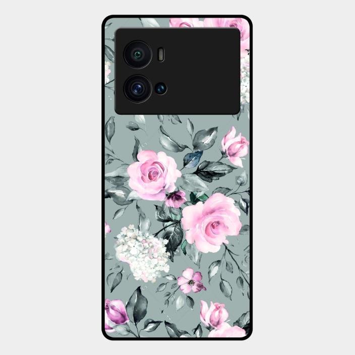 Retro Floral Glossy Glass Case Cover V2 For Iqoo 9 Pro 5G
