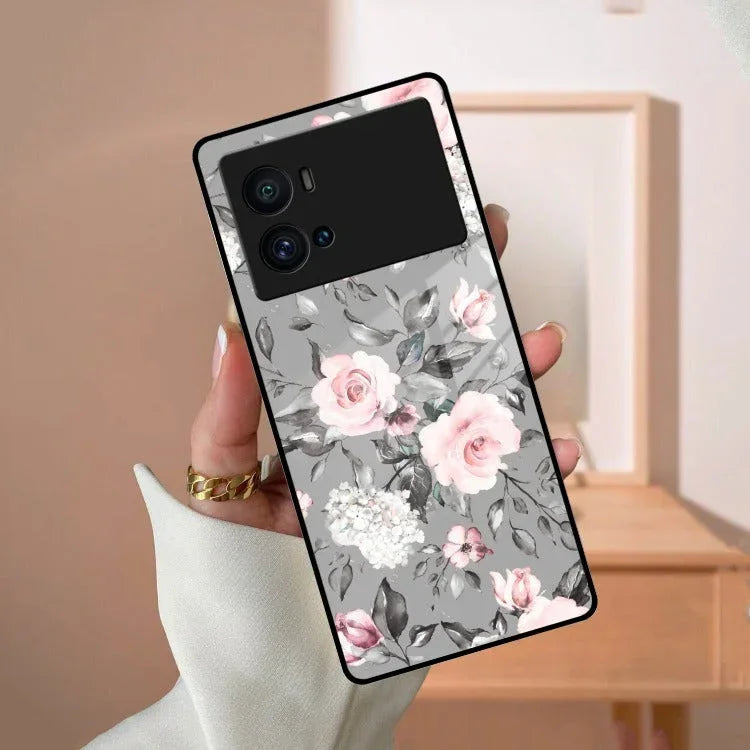 Retro Floral Glossy Glass Case Cover V2 For iQOO - ShopOnCliQ