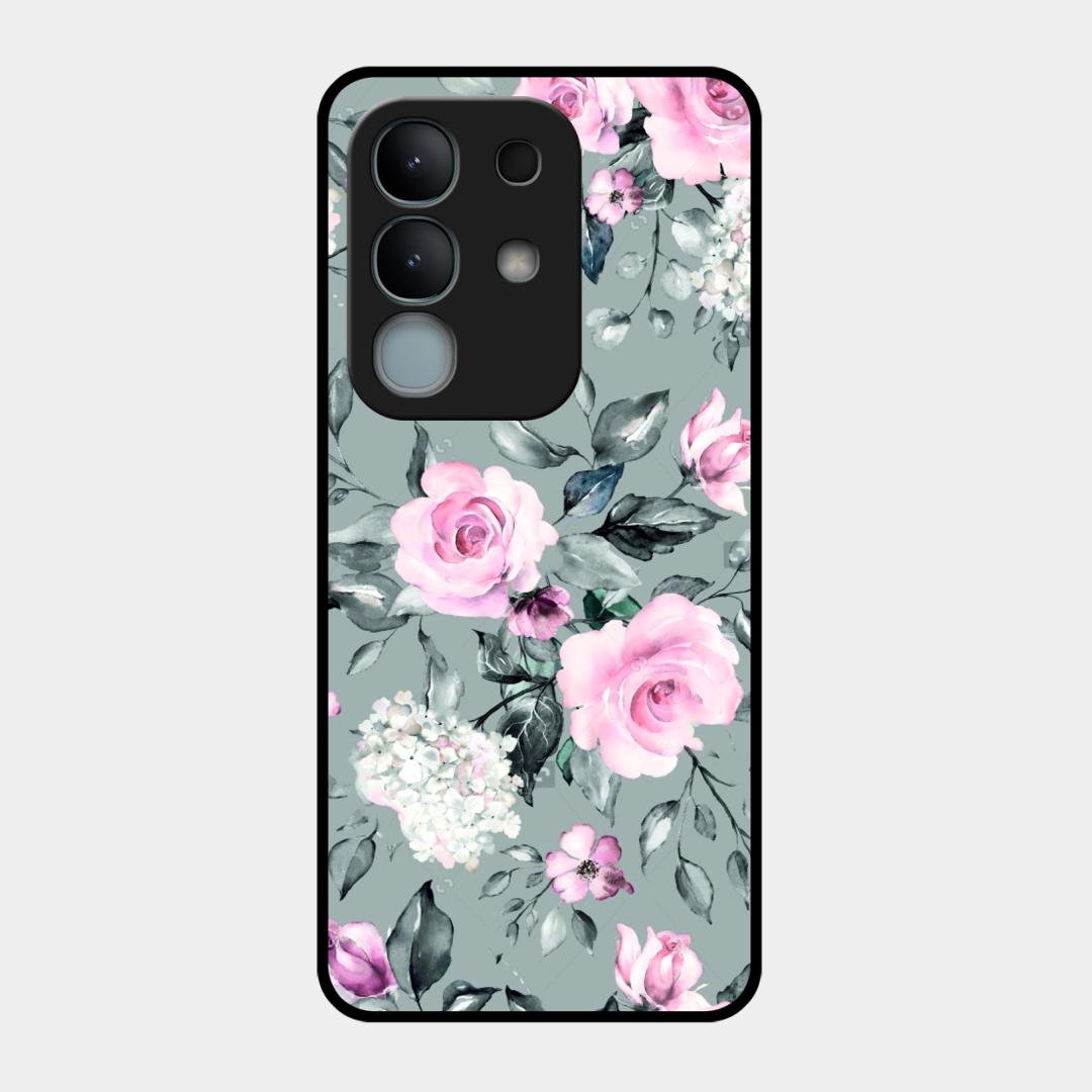 Retro Floral Glossy Glass Case Cover V2 For iQOO Z10x 5G